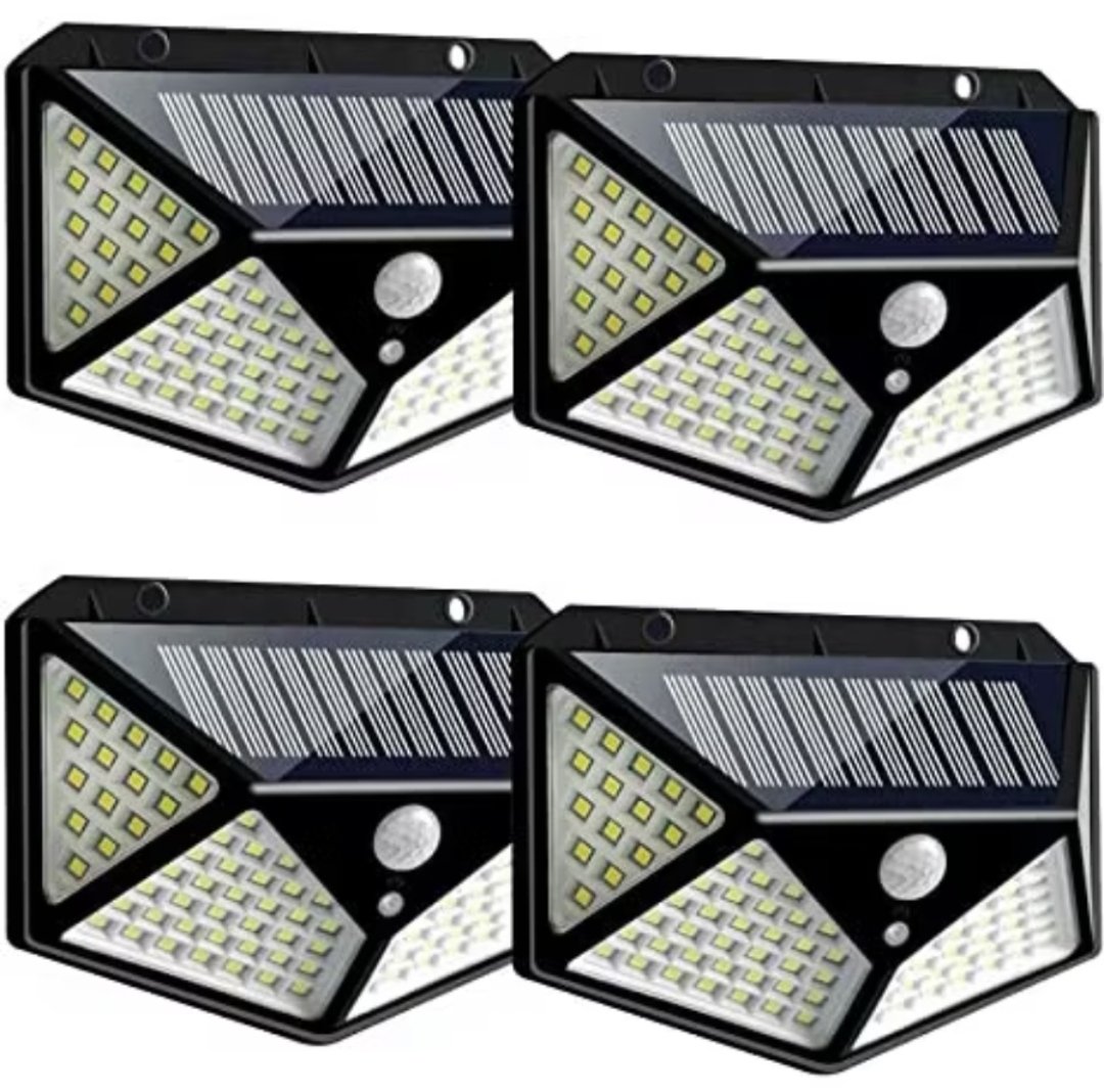 4 Peças Luminária Solar De Parede Refletor 100 Led Sensor Presença Movimento Prova D' Água Com 3 Funções Solar light