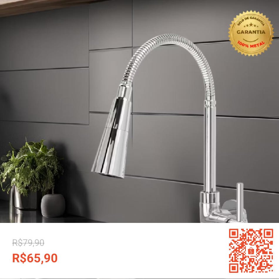 Oferta Relâmpago! Torneira Pia Cozinha Gourmet Inox Chuveirinho Cozinha Parede Flexível 2 Jatos METAL INOX