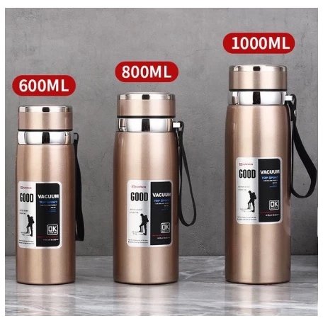 Garrafa 800ml/1000ml Inox Térmica Com Infusor Prata Dourada De Água Café Parede Dupla Com Alça