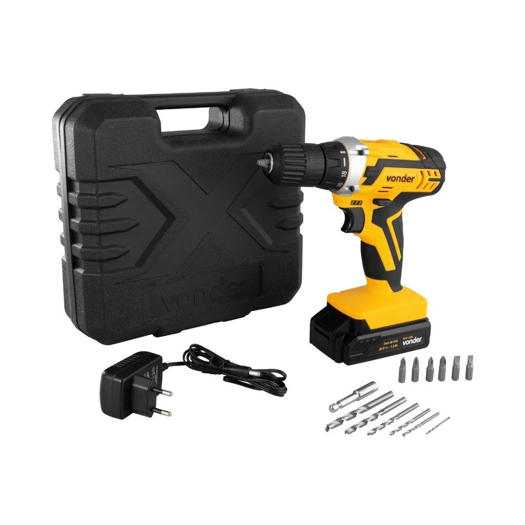 Parafusadeira Furadeira Com Impacto Sem Fio 20v Reversível PFV 238i Vonder Maleta Carregador Bivolt