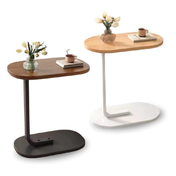 Mesa De Apoio Lateral Estilo Industrial Em MDF E Ferro 45x28x59,5Cm Oval Para Canto Bege Ou Marrom