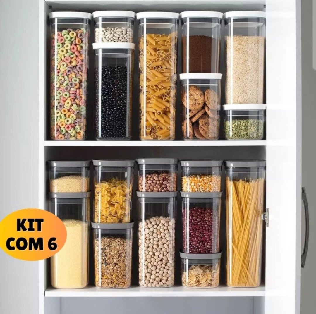 Kit Pote Hermético Quadrado Para Alimentos Dispensa Acrílico Resistente