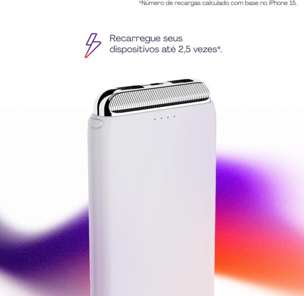 Geonav Power Bank, Carregador Portátil Universal 12.000 mAh, 2 Saídas USB + 1 Saída USB-C, PB12KWT, Branco