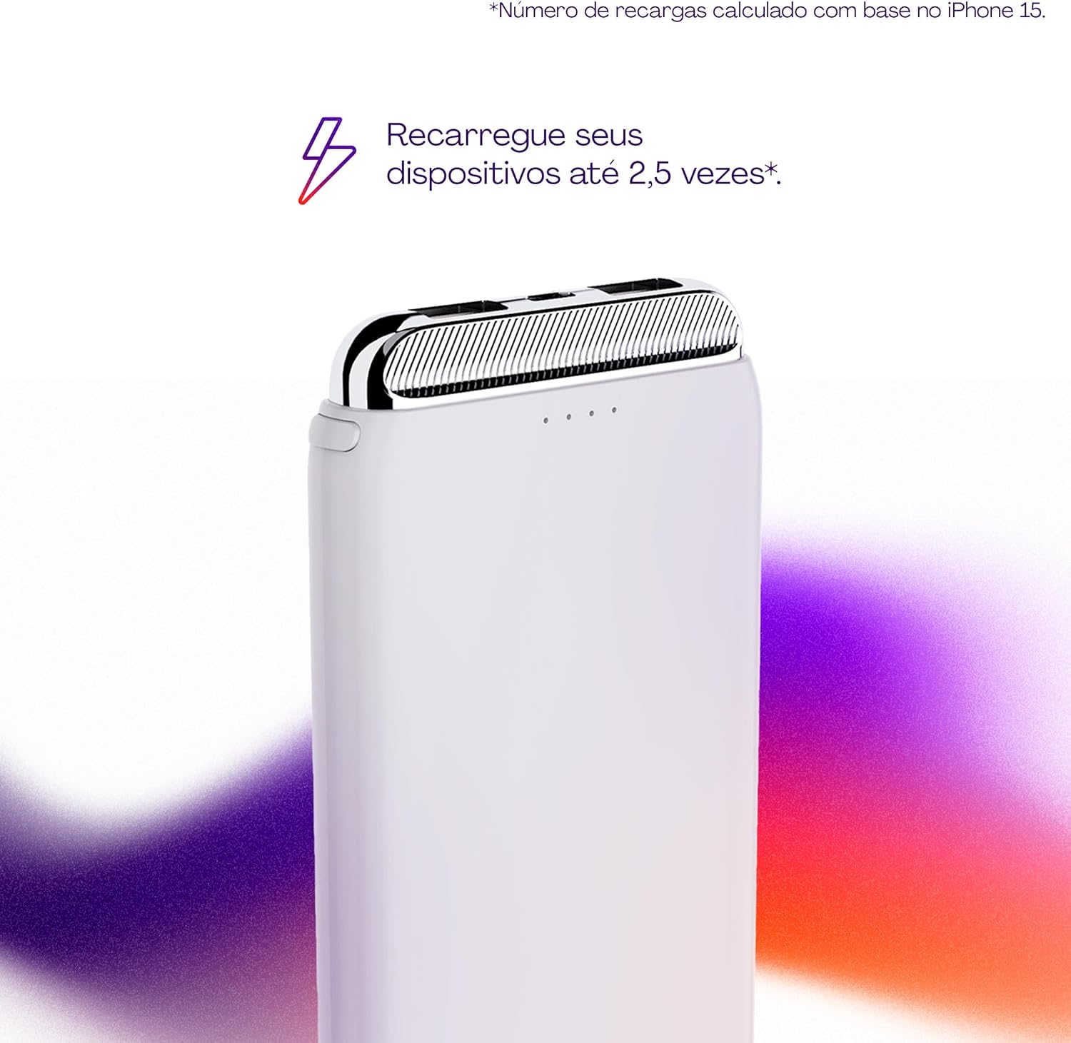 Geonav Power Bank, Carregador Portátil Universal 12.000 mAh, 2 Saídas USB + 1 Saída USB-C, PB12KWT, Branco
