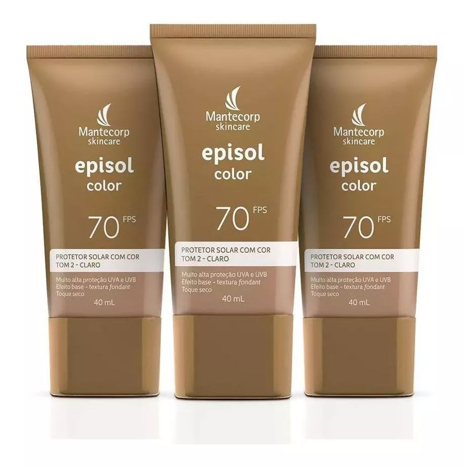 3 Protetor Solar Episol Color Tom 2 - Claro Fps 70 Com 40ml