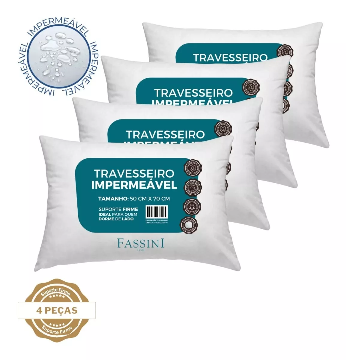 4 Travesseiros Antialérgico Impermeável 50x70 Super Macio