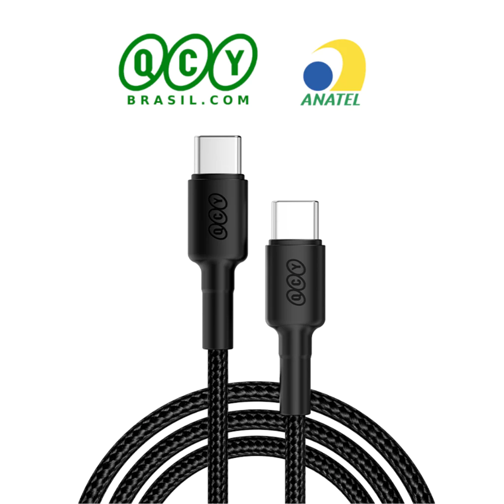 Cabo tipo-c PD 60W QCY 1 Metro, Carregamento rápido, Turbo, Nylon reforçado, 480mps de Transferência