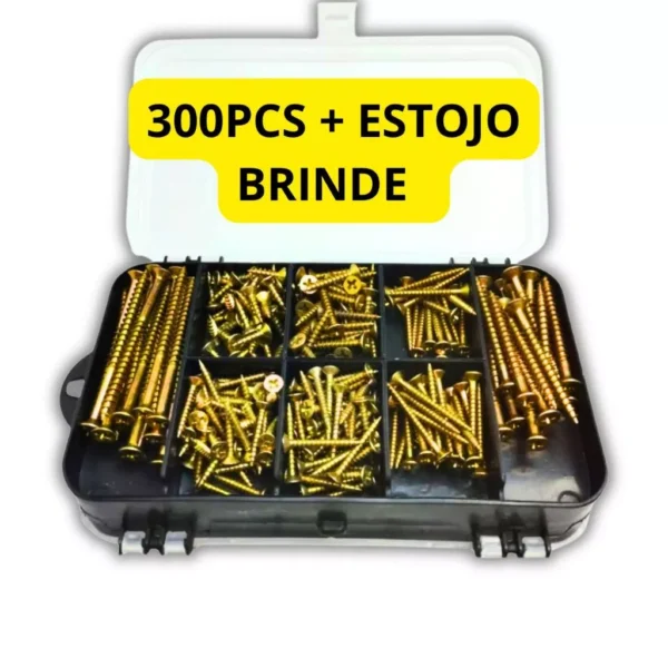 Kit 300 parafusos e buchas chipboard madeira philips + estojo