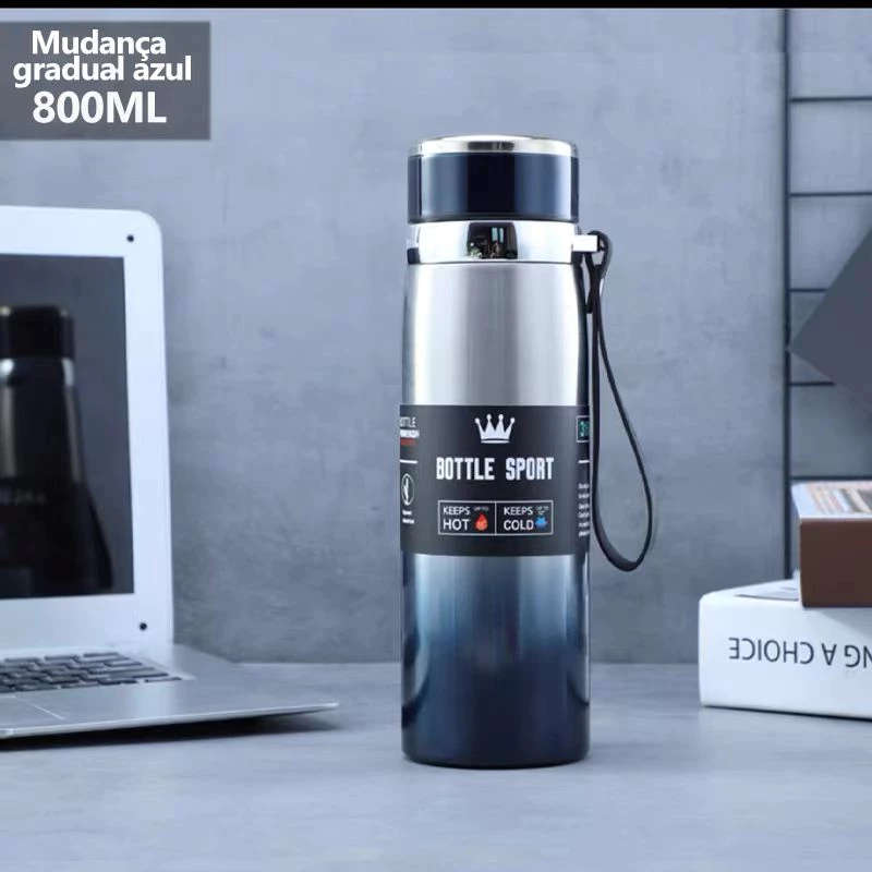 Garrafa 1000ml Inox Térmica Com Infusor De Água Café Dupla Com Alça