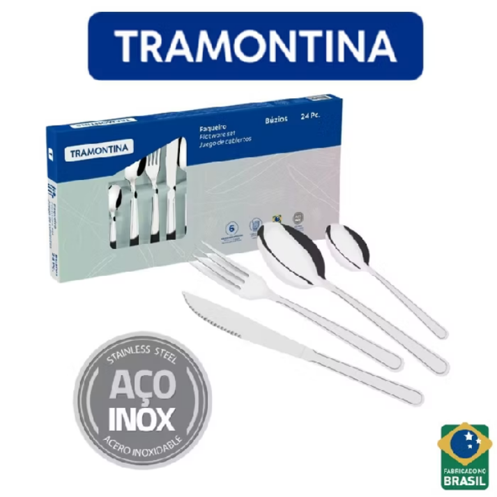 Jogo De Talheres Búzios Aço 24 Peças Aço Inox Faqueiro Utensílios De Cozinha Tramontina