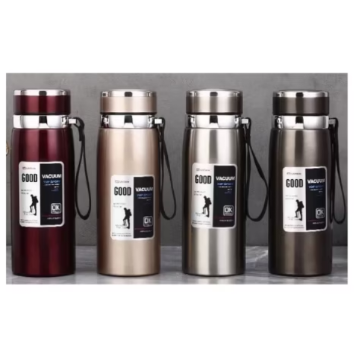 Garrafa 800ml/1000ml Inox Térmica Com Infusor Prata Dourada De Água Café Parede Dupla Com Alça