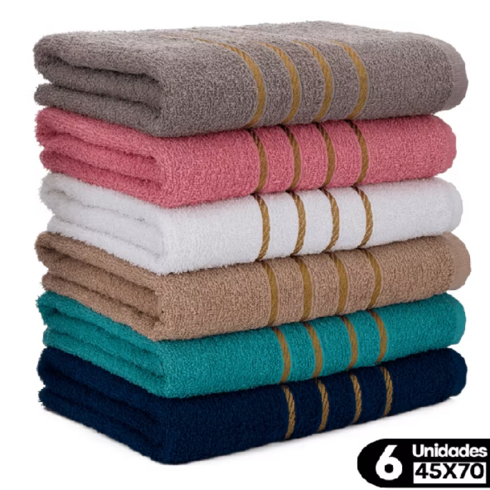 Dê uma olhada em Kit 6 Toalhas de Rosto Dourado 45x70cm Toalha 100% algodão