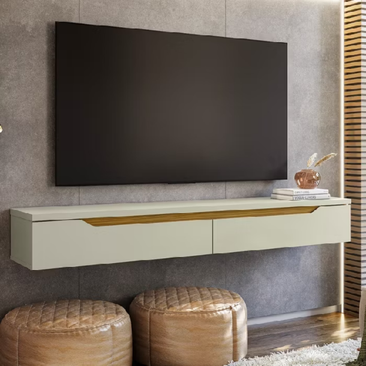 Rack Nicho Painel Suspenso Uno Pequeno Sala de Estar Quarto Tv até 55" 160cm Off White -Olivar