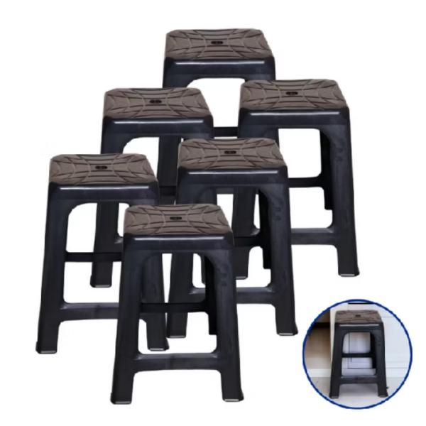 Kit 6 Banquetas Pretas Altas de Plástico para Cozinha e Bar Reforçado Suporta Ate 110kg Resistente