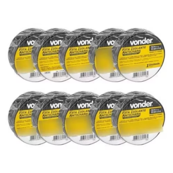 Kit 10 Fita Isolante Antichama 19mm 5m Vonder 750v