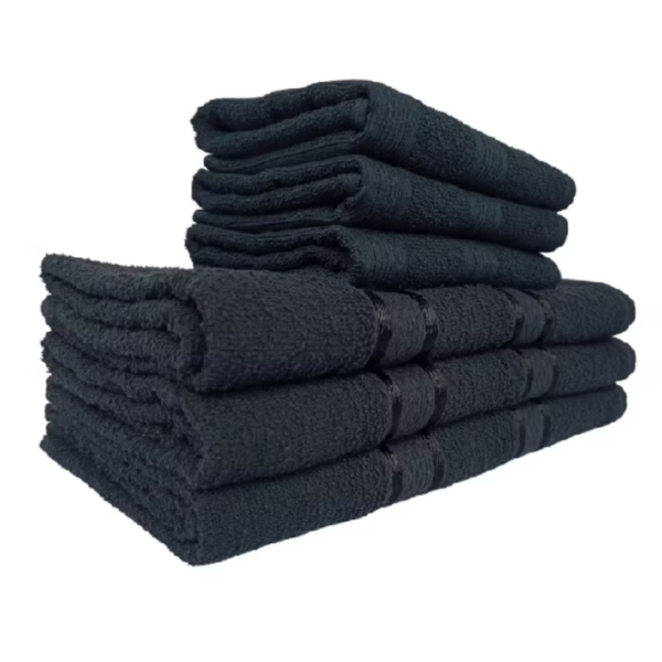 Kit 6pçs Toalhas de Banho e Rosto Paris  Preto(3 Banho 3Rosto) Atacado