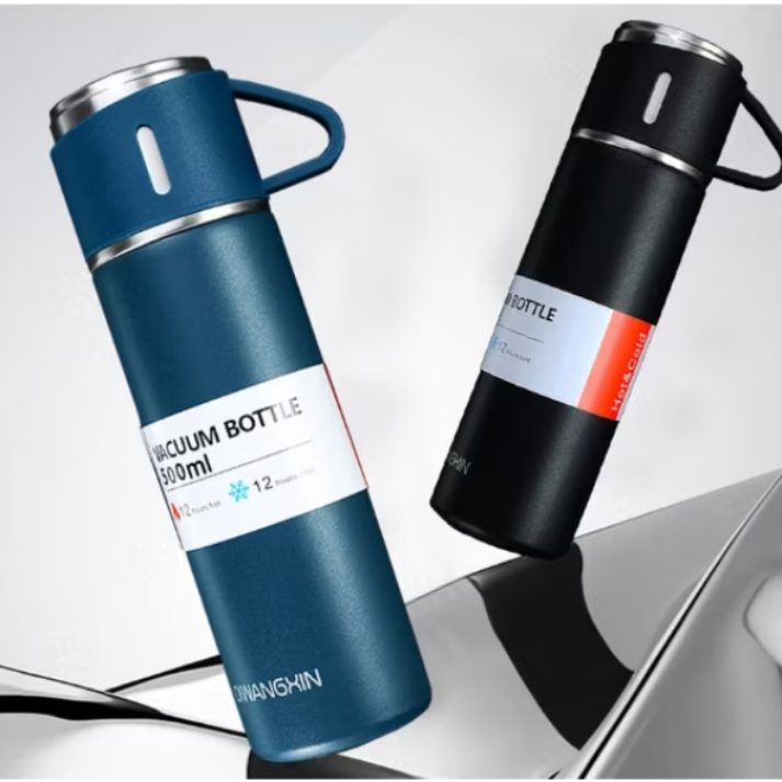 Garrafa Térmica Inox Com Copo 500ml Água Café Chá Caneca Frio Quente Com duas Xicaras