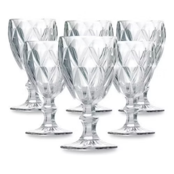 Jogo 6 Taças Vidro Diamond Bico Jaca Abacaxi Conjunto Taça Para Água Vinho Tinto Suco Diamante