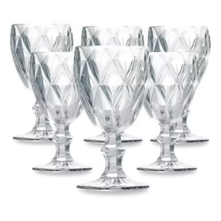 Jogo 6 Taças Vidro Diamond Bico Jaca Abacaxi Conjunto Taça Para Água Vinho Tinto Suco Diamante