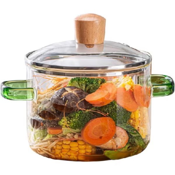 Panela De Vidro 1.6L , Resistente Ao Calor Com Tampa E Alça Multifuncional Para Restaurante De Cozinha Doméstica , 2 Cor