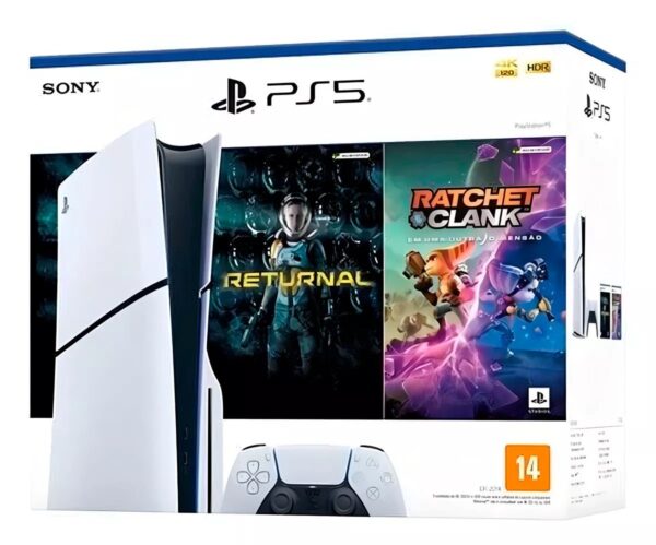 Console Playstation 5 Midia Fisica Slim Branco 1tb Returnal E Ratchet E Clank Controle Sem Fio Dualsense Branco