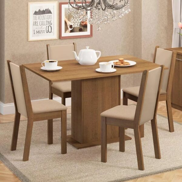Sala de Jantar Madesa Talita Mesa Tampo Madeira 4 Cadeiras Cor Rustic Crema Pérola 045677GX4TPER