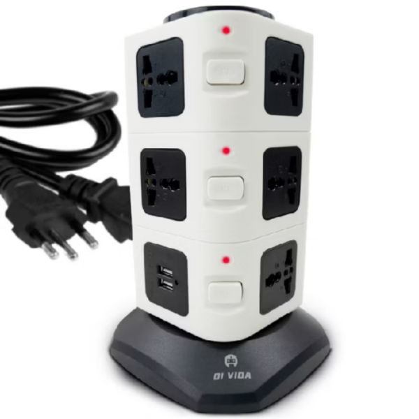 Tomada Elétrica Vertical 4 Saídas Universais 2 Usb 2500w Cor Branco