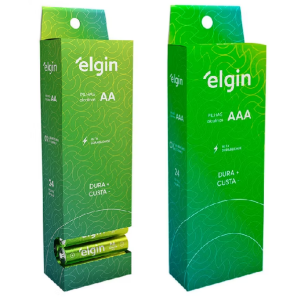 24 Pilhas Elgin Alcalina AA Comum ou AAA Palito Tubo Com 24 Unidades