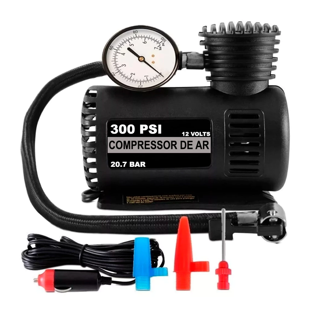 Mini Compressor Ar Automotivo 300psi 12v P/ Pneu Carro Moto Bicicleta Colchão Bola