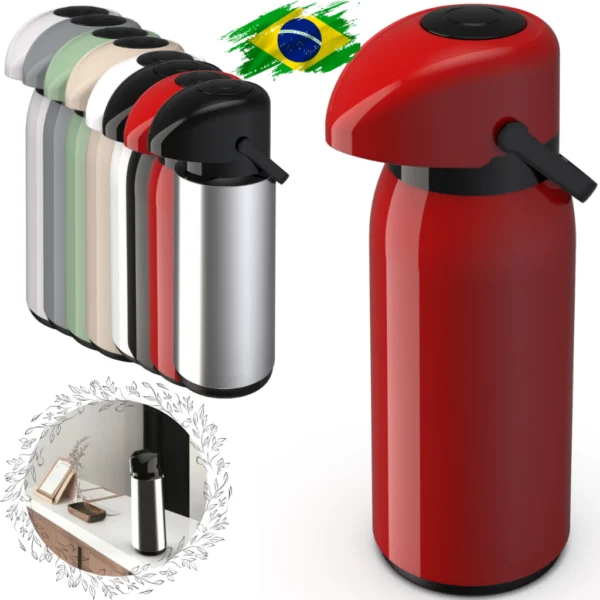 Garrafa de café Térmica com Pressão Verona de 1,8 litros unitermi Chá Vermelha Verde Magenta Preta Branca Amarela Azul