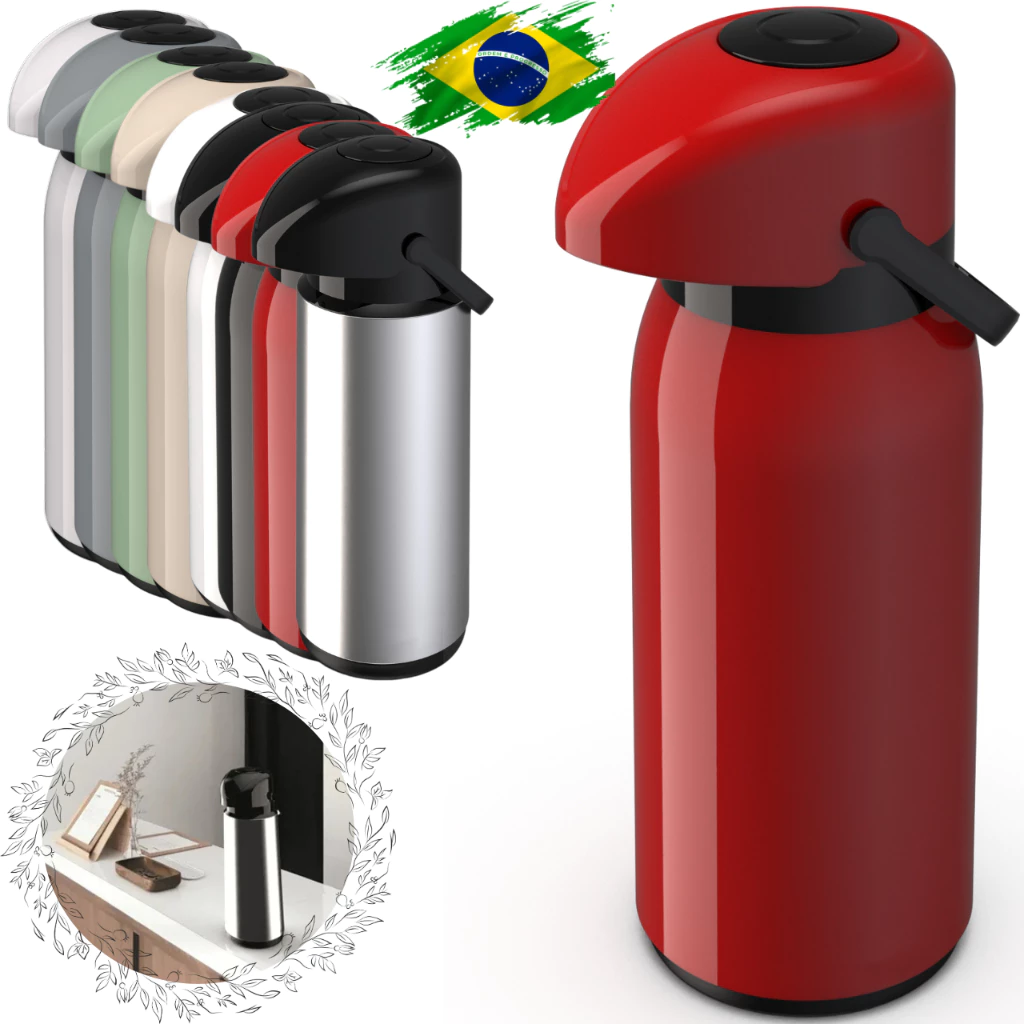 Garrafa de café Térmica com Pressão Verona de 1,8 litros unitermi Chá Vermelha Verde Magenta Preta Branca Amarela Azul