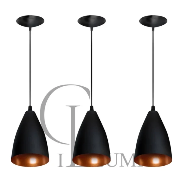 Kit 3 Vegas Pendentes Lustre Estilo Arandela Modelo Bala preto/cobre Envio imediato Casa e Decoração