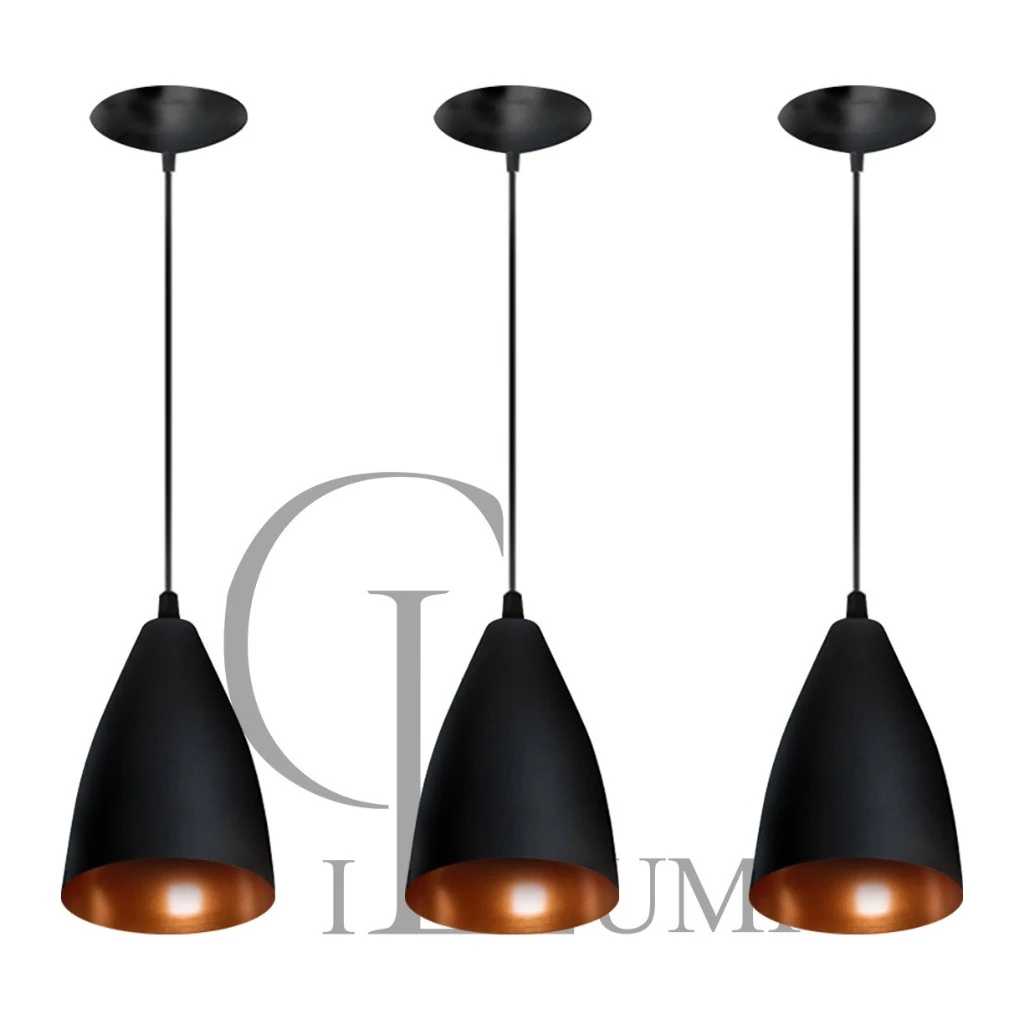 Kit 3 Vegas Pendentes Lustre Estilo Arandela Modelo Bala preto/cobre Envio imediato Casa e Decoração