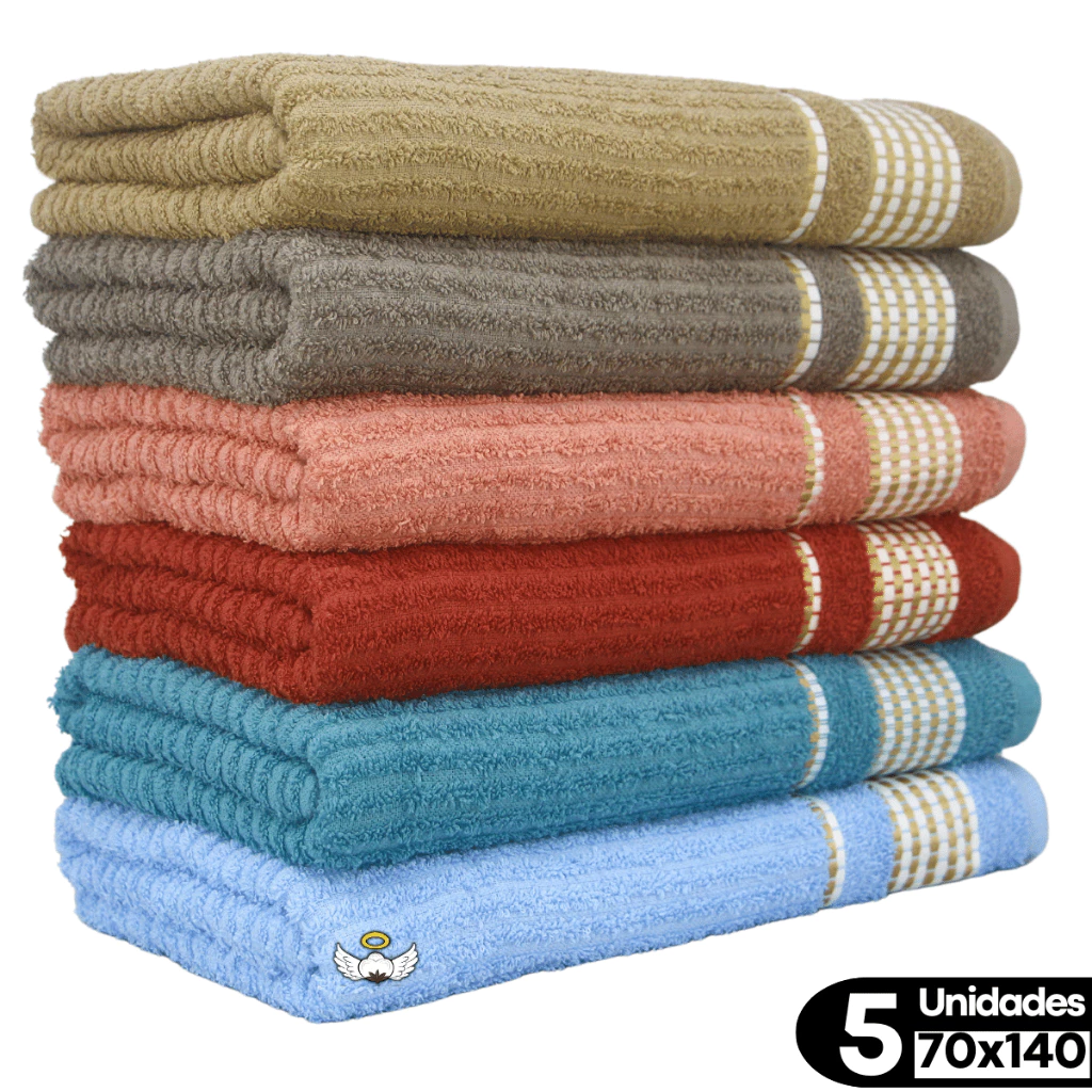 Kit 5 Toalhas de Banho Canelada Grande Grossa 70x1740