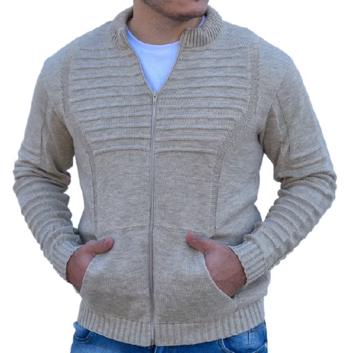 Blusa suéter masculino gola redonda tricô cardigan para inverno
