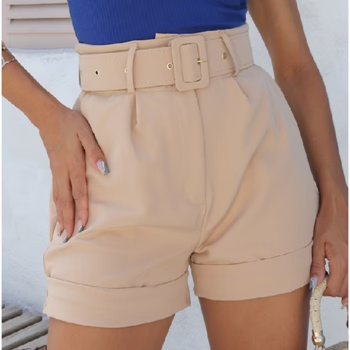 Short Feminino Alfaiataria Premium Plus Size Moda Social Com Cinto Forrado Meia Coxa Elegante