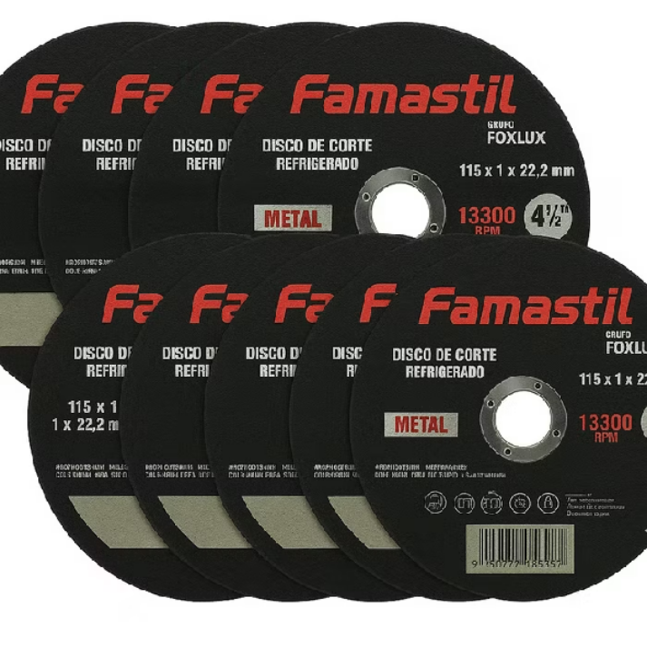 Kit com 10 Discos de Corte para Metal 4 1/2" Reforçado Famastil