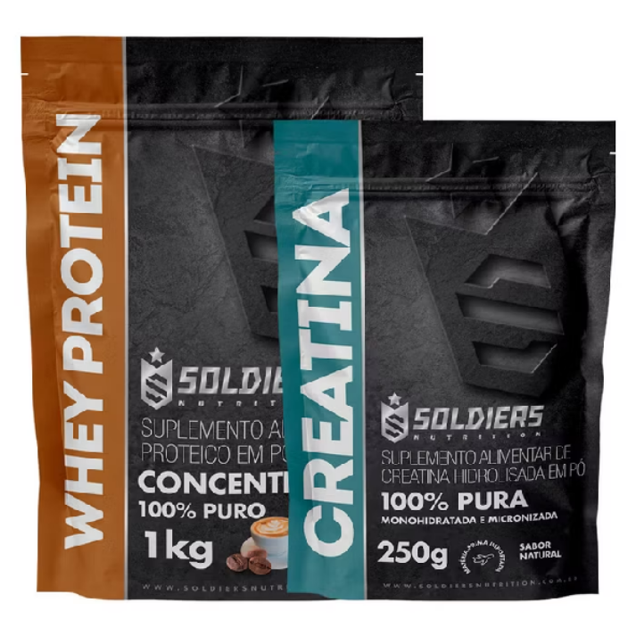 Kit: Whey Protein Concentrado 1Kg + Creatina Monohidratada 250g - 100% Importado - Soldiers Nutrition