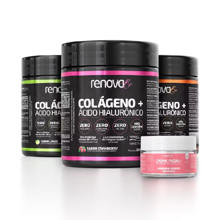 Kit 3 Colágenos com Ácido Hialurônico Haplex Plus Verisol e Biotina - Renova Be