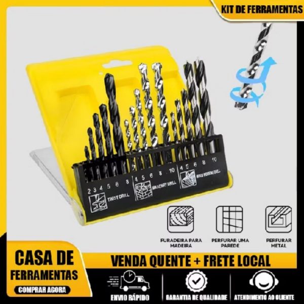 Jogo Kit De Brocas 16 Peças Madeira Ferro Concreto