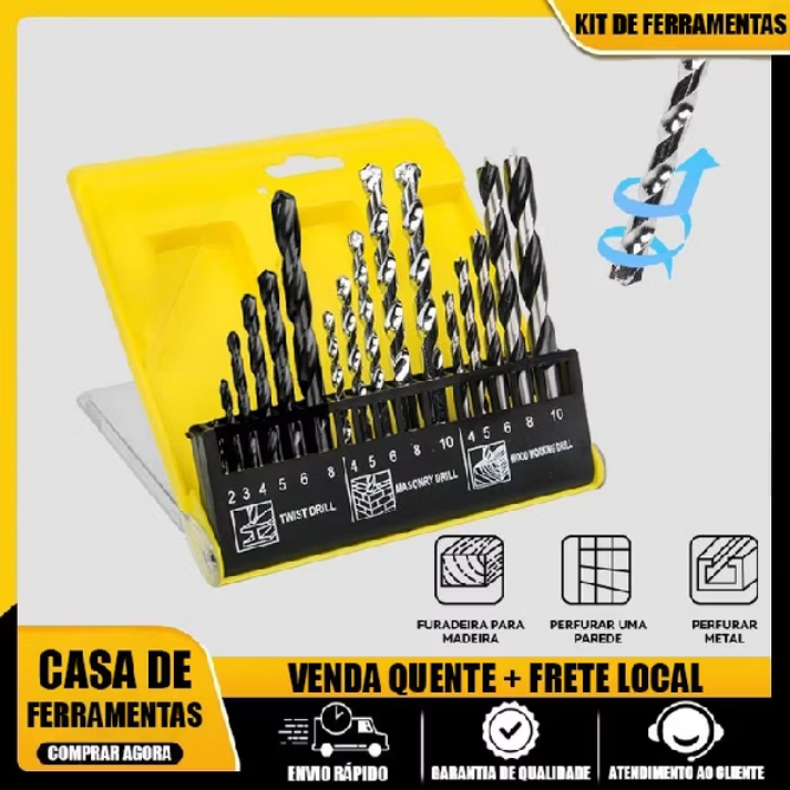 Jogo Kit De Brocas 16 Peças Madeira Ferro Concreto