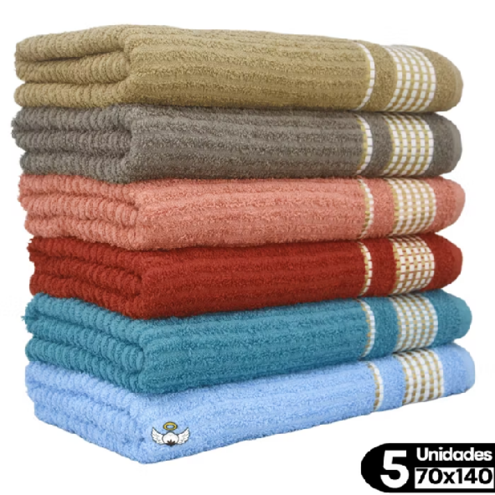 Kit 5 Toalhas de Banho Canelada Grande Grossa 70x1740