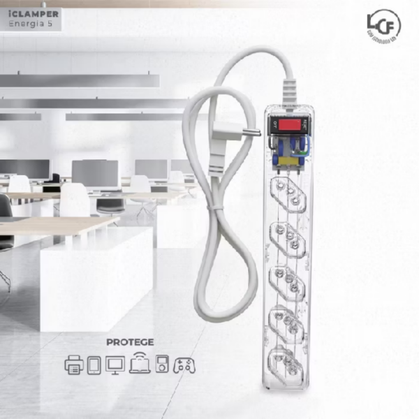 Filtro de linha com protetor contra surtos (DPS) - 127/220 volts - 10 amperes - 5 tomadas - 3 pinos - iCLAMPER Energia 5 - LCF