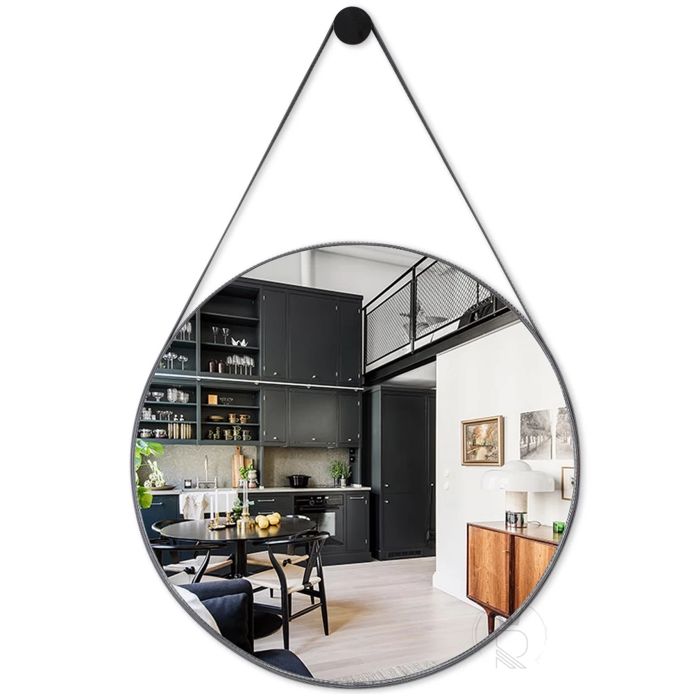 Espelho Redondo Grande Adnet Decorativo Quarto Sala Banheiro Lavabo 60cm C/ Suporte de Parede Grátis