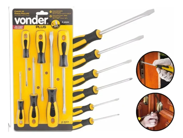 Jogo 6 Peças Chave De Fenda Phillips Aço Ponta Magnetizada Vonder