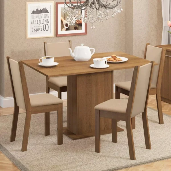 Sala de Jantar Madesa Talita Mesa Tampo Madeira 4 Cadeiras Cor Rustic Crema Pérola 045677GX4TPER