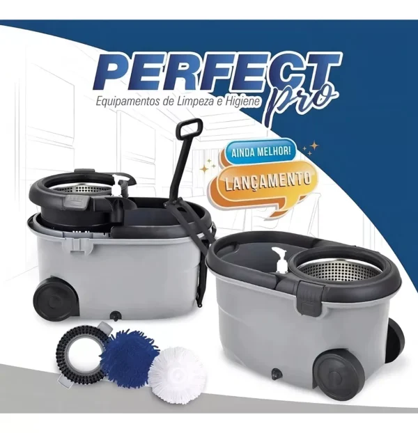 Balde Esfregão Perfect Mop Move 3 Refis Com Roda E Alça Cor Cinza