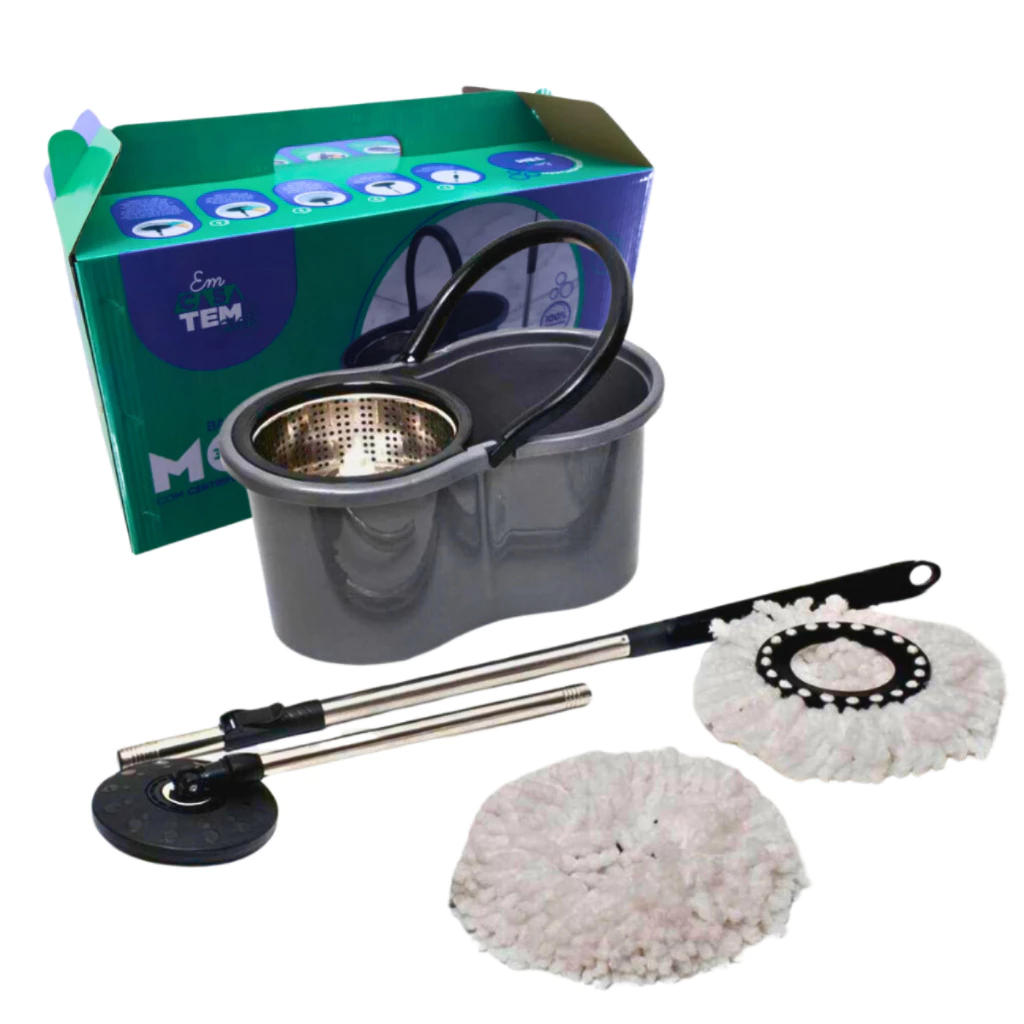 Mop Com Centrifuga Inox Com Refil de Microfibra e Cabo em Inox 9 Litros Mopi