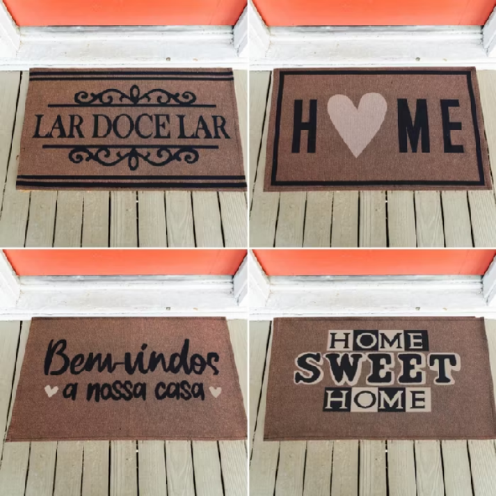 Tapete Porta Entrada Frases Antiderrapante Emborrachado 60x40cm