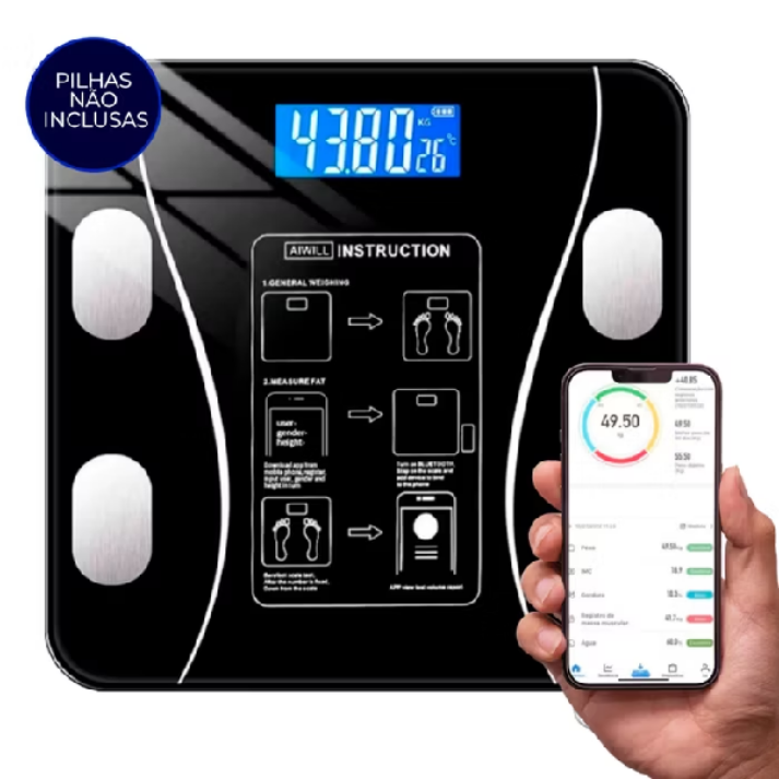 Balança Bioimpedância Digital Profissional Suporta Até 140kg via Bluethooth